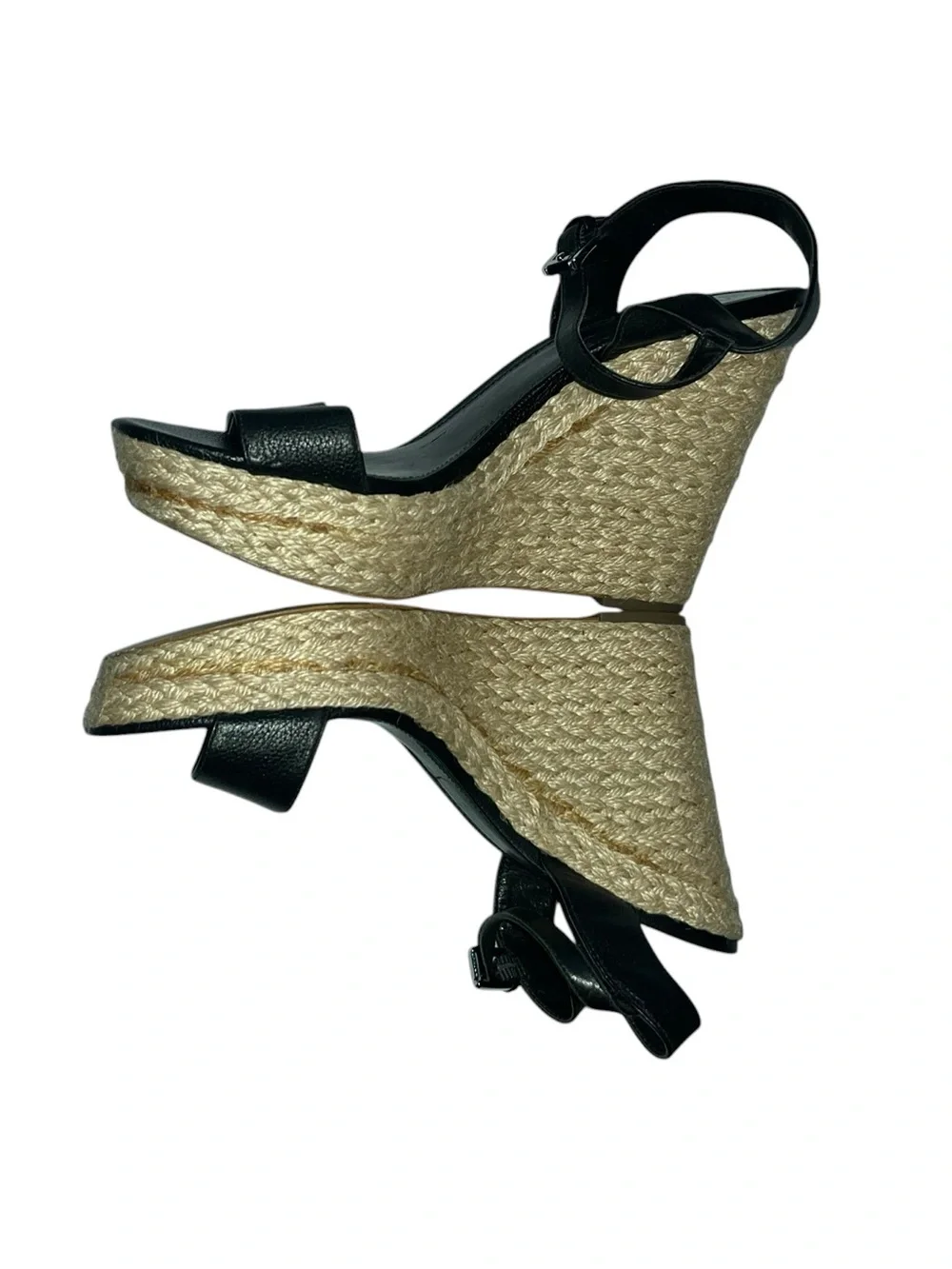 Michael Kors Black Leather Wedge Espadrille Sandals